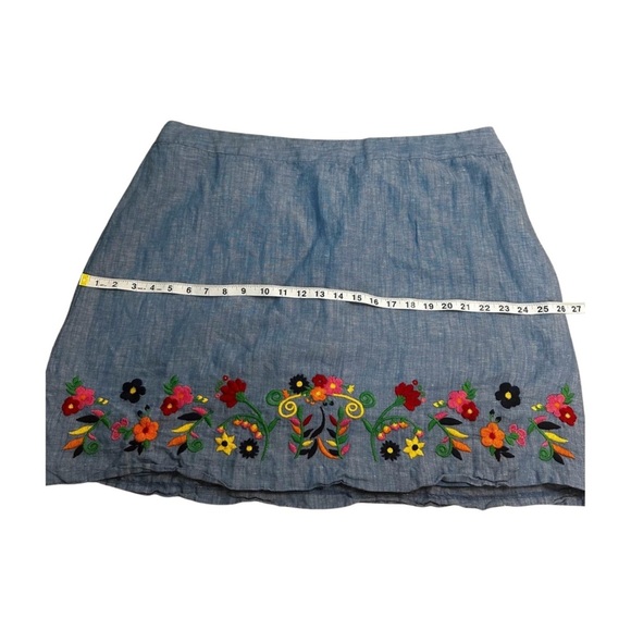 Talbots Plus Petite 20WP Blue Linen Cotton Floral Embroidered Skirt - Picture 6 of 10